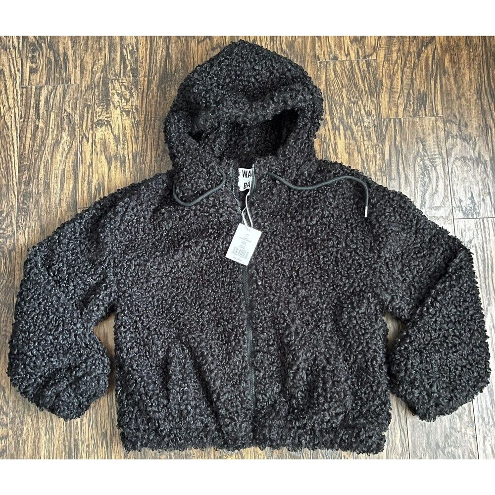 Walter Baker Women’s Black Jacket Amanda Zip Up Hoodie Faux Fur Size L